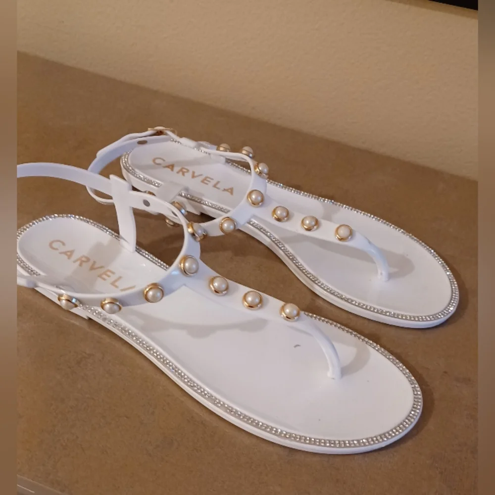 Carvela Kurt Geiger Pearl Jeweled & Rhinestones Flip Flop Sandals Size EU 40 - Picture 6 of 14